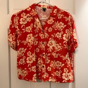 Wild Fable XS short sleeve button down blouse with orange with floral print